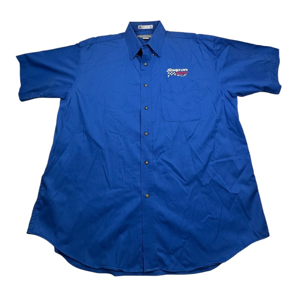 Snap On Tools Short Sleeve Work Shirt Mens XL‎ Blue Button Up POCKET